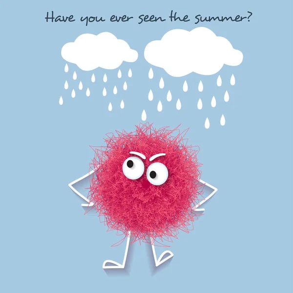 Смішний літній банер з пухнастою рожевою істотою — стоковий вектор