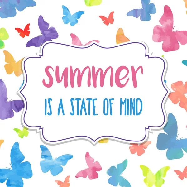Sommer Ist Ein Gemütszustand Aquarell Banner Mit Schmetterlingen — Stockvektor