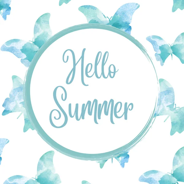 Hello summer. Watercolor banner with butterflies — Stock Vector