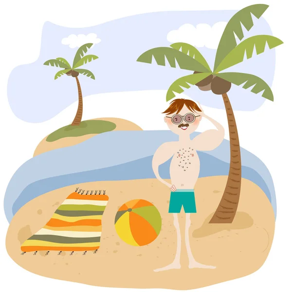 Сексуальный мужчина на пляже. Плакат летнего отдыха — стоковый вектор