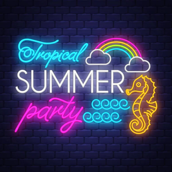 Tropische zomer vakantie banner. Neon banner. — Stockvector