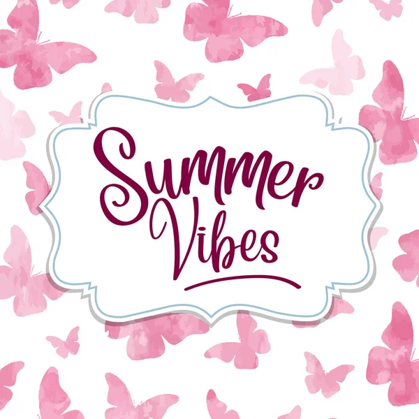 Zomer Vibes. Aquarel banner met vlinders — Stockvector