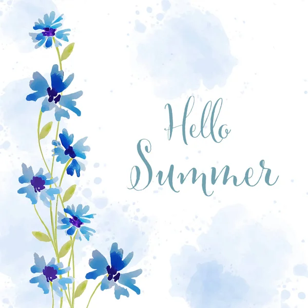 Hallo Sommer. Aquarell Banner mit Blumen — Stockvektor