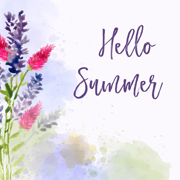 Hallo Sommer. Aquarell Banner mit Blumen — Stockvektor