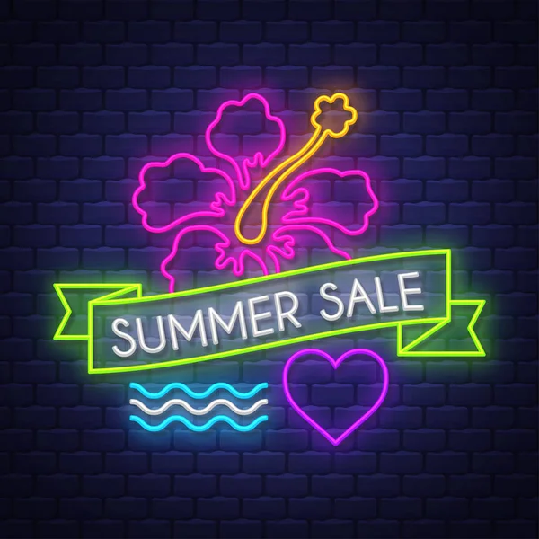 Banner de venda de verão. Letras de sinais de néon — Vetor de Stock