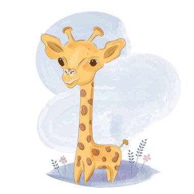 Çayırda sevimli bebek zürafa