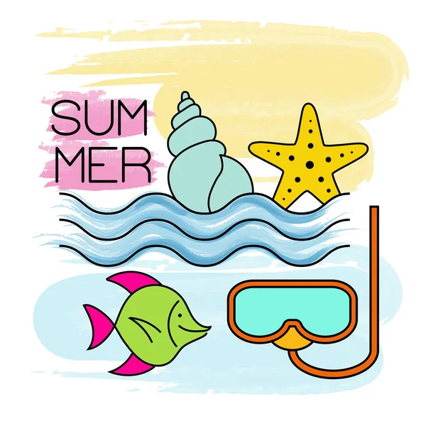 水彩画の夏休みポスター。夏のバナー. — ストックベクタ