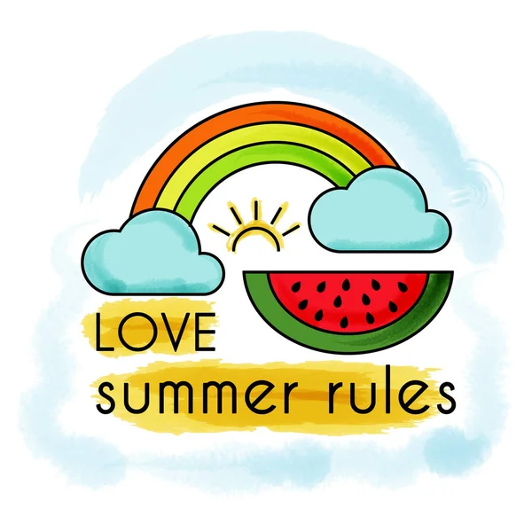 Las reglas del verano. Acuarela cartel de vacaciones de verano. Banner de verano . — Vector de stock