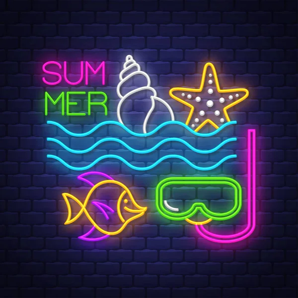 Letní prázdninový plakát. Neonové letní praporu. — Stockový vektor