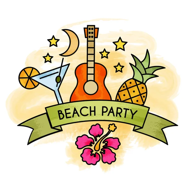 Fiesta en la playa. Acuarela cartel de vacaciones de verano. Banner de verano . — Archivo Imágenes Vectoriales