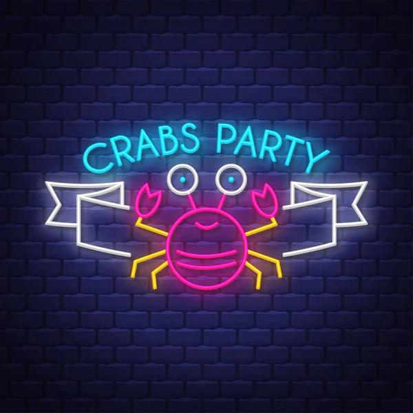 Crabs partij. Zomer vakantie poster. Neon zomer banner. — Stockvector