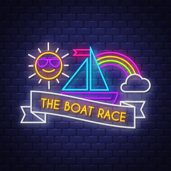 De boot race. Zomer vakantie poster. Neon zomer banner. — Stockvector