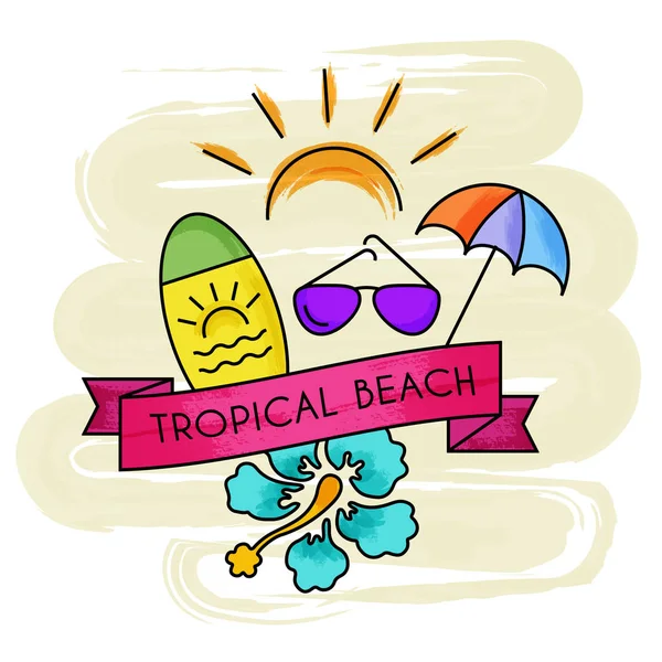 Tropical beach. Watercolor summer holiday poster. Summer banner. — Stock Vector