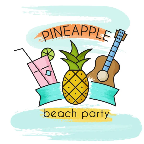 Soirée plage d'ananas. Affiche vacances d'été aquarelle. Bannière d'été . — Image vectorielle