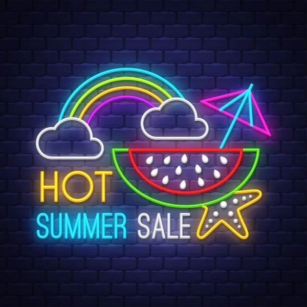 Banner de venda de verão. Letras de sinais de néon —  Vetores de Stock