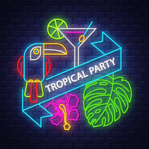 Tropische zomer vakantie banner. Neon banner. — Stockvector