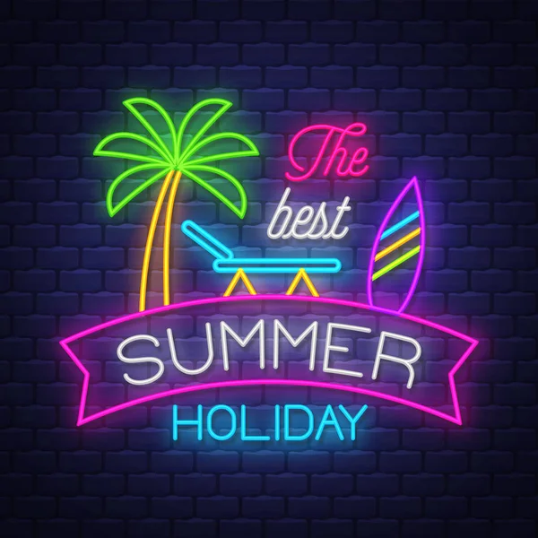 Bannière vacances d'été. Bannière au néon. Signe néon . — Image vectorielle