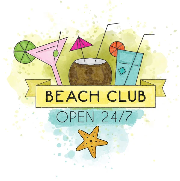 Beach club. Manifesto vacanze estive acquerello. Bandiera estiva . — Vettoriale Stock