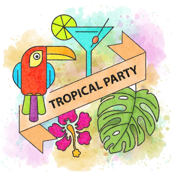 Festa tropical. Cartaz de férias de verão aquarela. Banner de verão . — Vetor de Stock