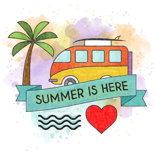 Aquarel zomer vakantie poster. Zomer banner. — Stockvector