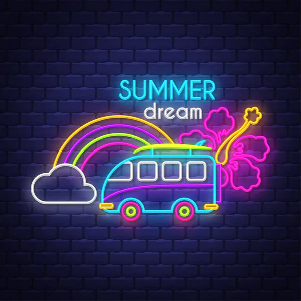 Letní sen. Letní prázdninový plakát. Neonové letní praporu. — Stockový vektor
