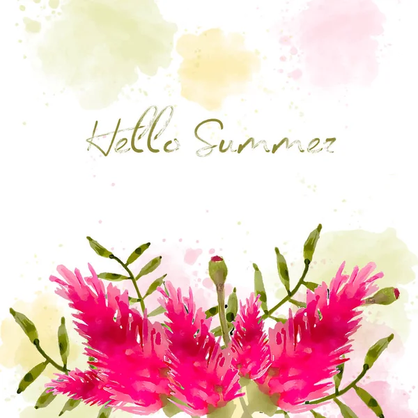 Hallo Sommer. Aquarell Banner mit Blumen — Stockvektor