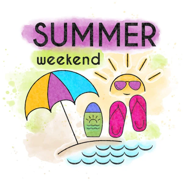 Fin de semana. Acuarela cartel de vacaciones de verano. Banner de verano . — Archivo Imágenes Vectoriales