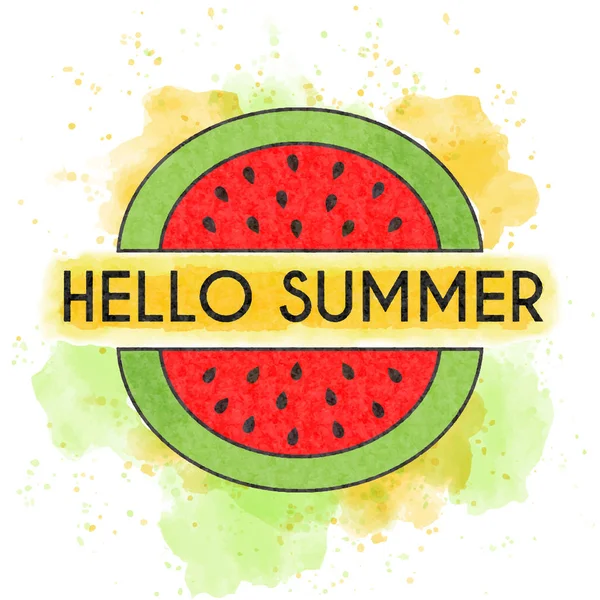 Hello summer. Watercolor summer holiday poster. Summer banner. — Stock Vector