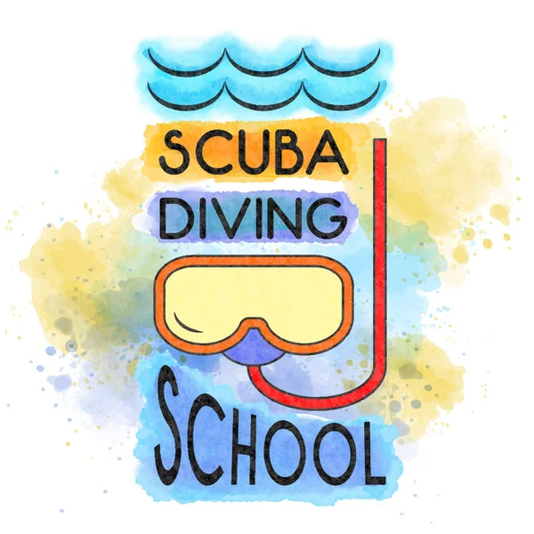 Scuba Diving School. Aquarel zomer vakantie poster. Zomer banner. — Stockvector