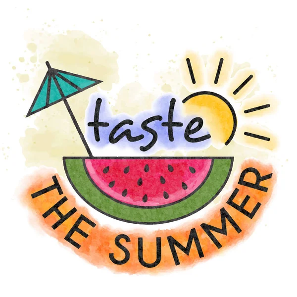 Smaka på sommaren. Akvarell affisch för sommarsemestern. Summer banner. — Stock vektor