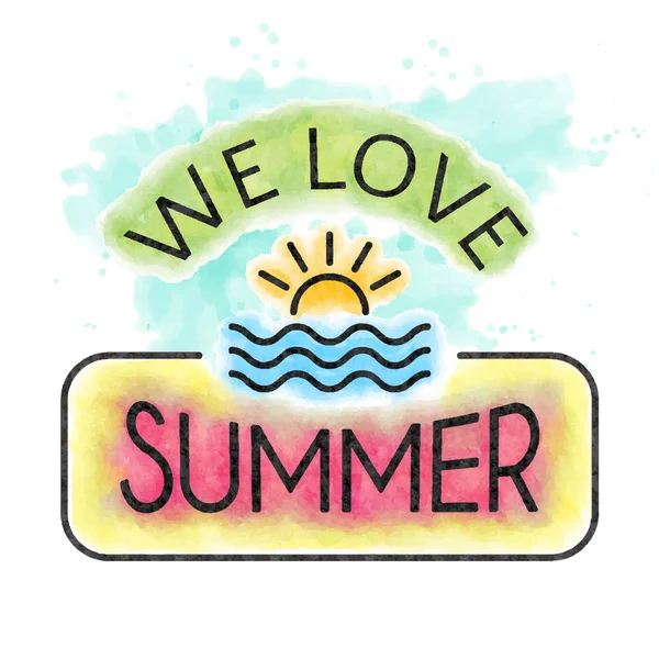 Αγαπάμε το καλοκαίρι. Ζωγραφική καλοκαιρινών διακοπών. Καλοκαιρινό πανό. — Διανυσματικό Αρχείο