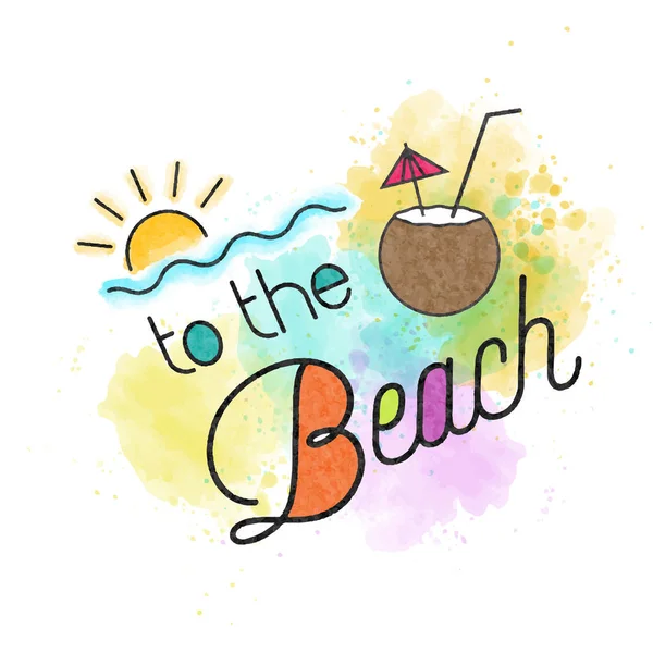 À la plage. Affiche vacances d'été aquarelle. Bannière d'été . — Image vectorielle
