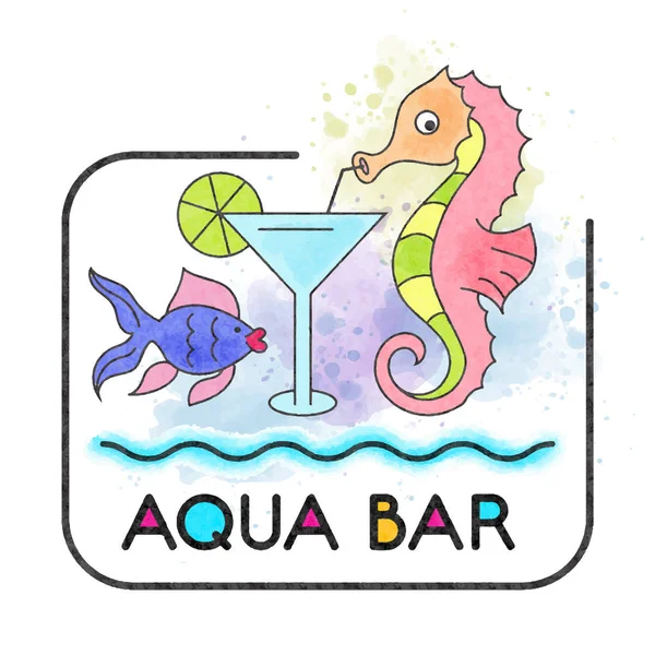 Aqua bár. Akvarell nyári ünnep plakát. Nyári transzparens. — Stock Vector