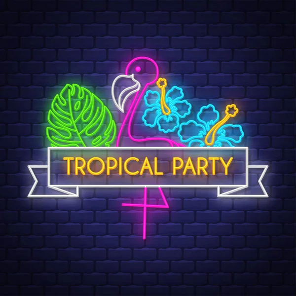 Fête tropicale. Affiche des vacances d'été. Bannière d'été néon . — Image vectorielle