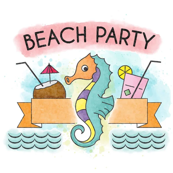 Festa na praia. Cartaz de férias de verão aquarela. Banner de verão . — Vetor de Stock