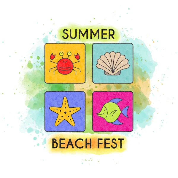 Strand Fest. Aquarel zomer vakantie poster. Zomer banner. — Stockvector