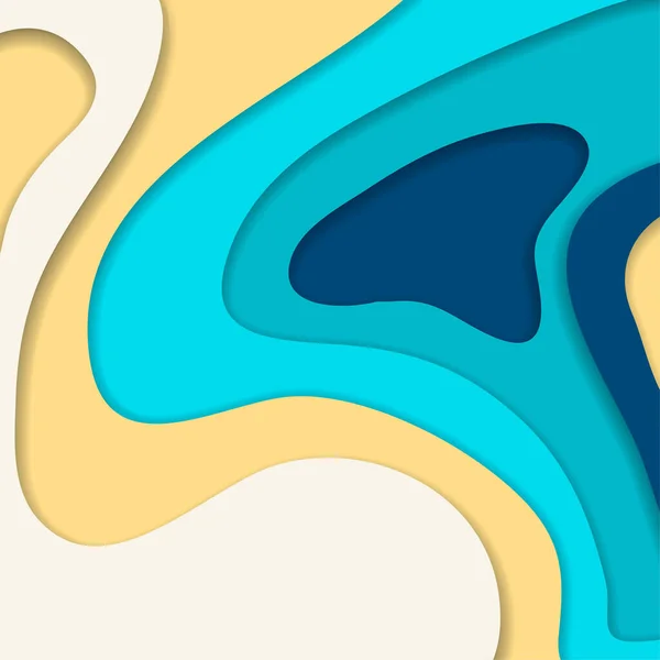 Abstrait Bleu Jaune Fond Coupe Papier Formes Ondes Abstraites Format — Image vectorielle