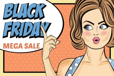 Kara Cuma afişi ve poster kızı. Retro tarzı. Vektör