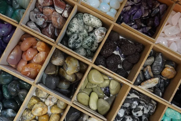 Olika Naturliga Mineraliska Gems Collection Som Fin Bakgrund — Stockfoto