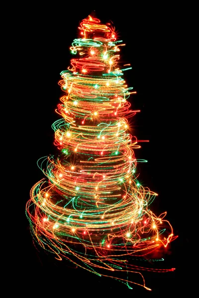 Árbol Navidad Luces Color Aisladas Fondo Negro — Foto de Stock
