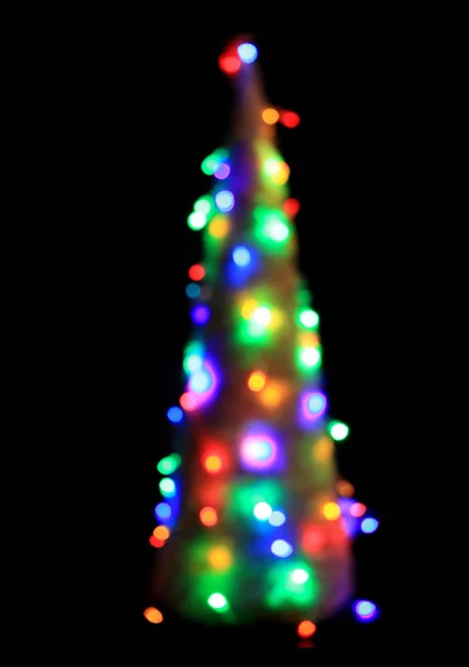 Karácsonyfa Színes Fények Elszigetelt Fekete Háttér — Stock Fotó
