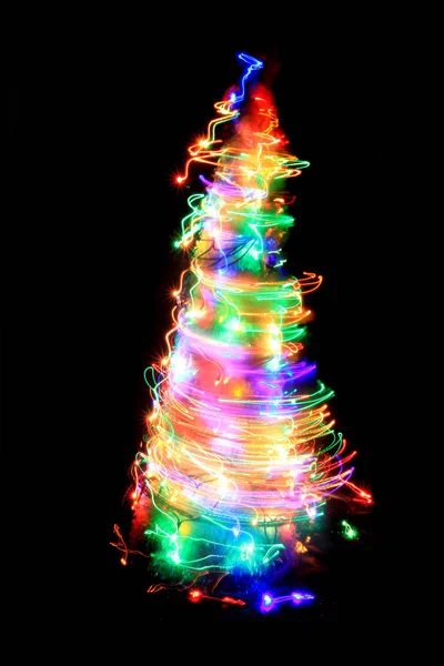 Christmas Tree Color Lights Isolated Black Background — Stock Photo, Image