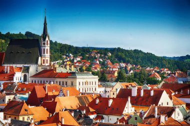 Cestky Krumlov şehri güzel görünümünden kale kule olarak 