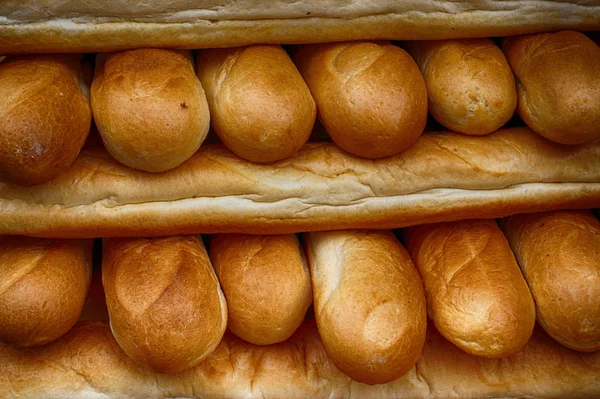 Rolos Frescos Textura Pão Como Fundo Natural Agradável — Fotografia de Stock