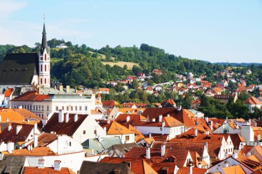 Cestky Krumlov şehri güzel görünümünden kale kule olarak 
