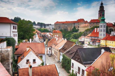 Cestky Krumlov şehri güzel görünümünden kale kule olarak 