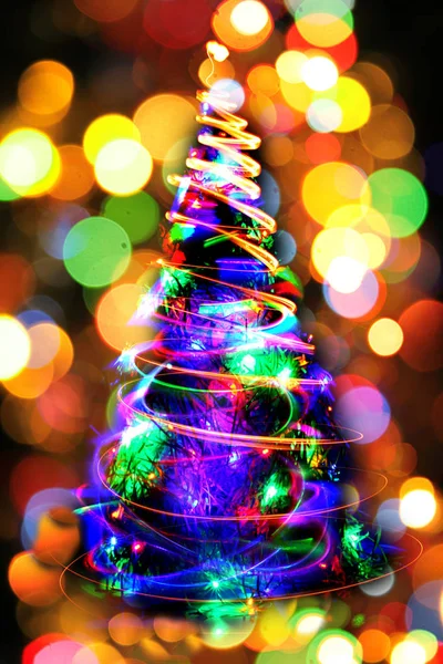 Abstract Color Christmas Tree Xmas Lights — Stock Photo, Image