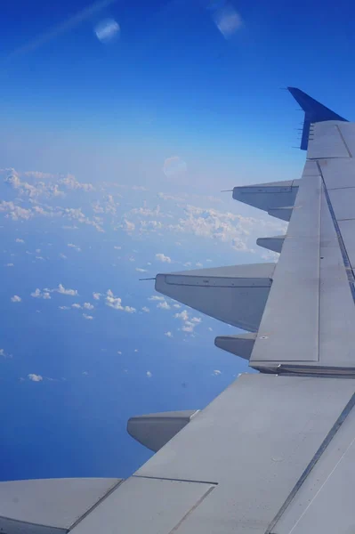 Vista Aeronave Para Céu Azul Asa — Fotografia de Stock
