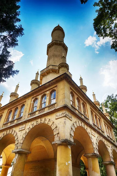 Toren Van Tsjechische Minaret Lednice Kasteel Areal — Stockfoto