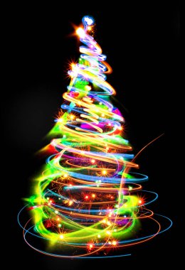 siyah arka plan üzerine xmas sembolü olarak Noel ağacı